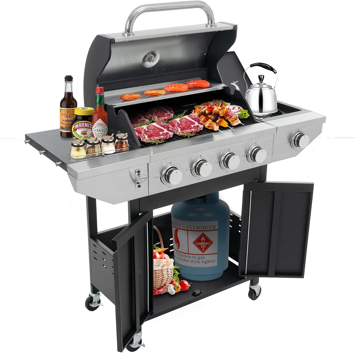 71ChS6lM2PL._AC_SL1500_.jpg 4-Burner Propane BBQ Grill with Side Burner - Image 1
