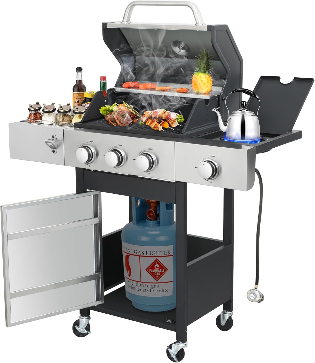 71E0XgEMJpL._AC_SL1500_.jpg 3-Burner Propane BBQ Grill with Side Burner - Image 1