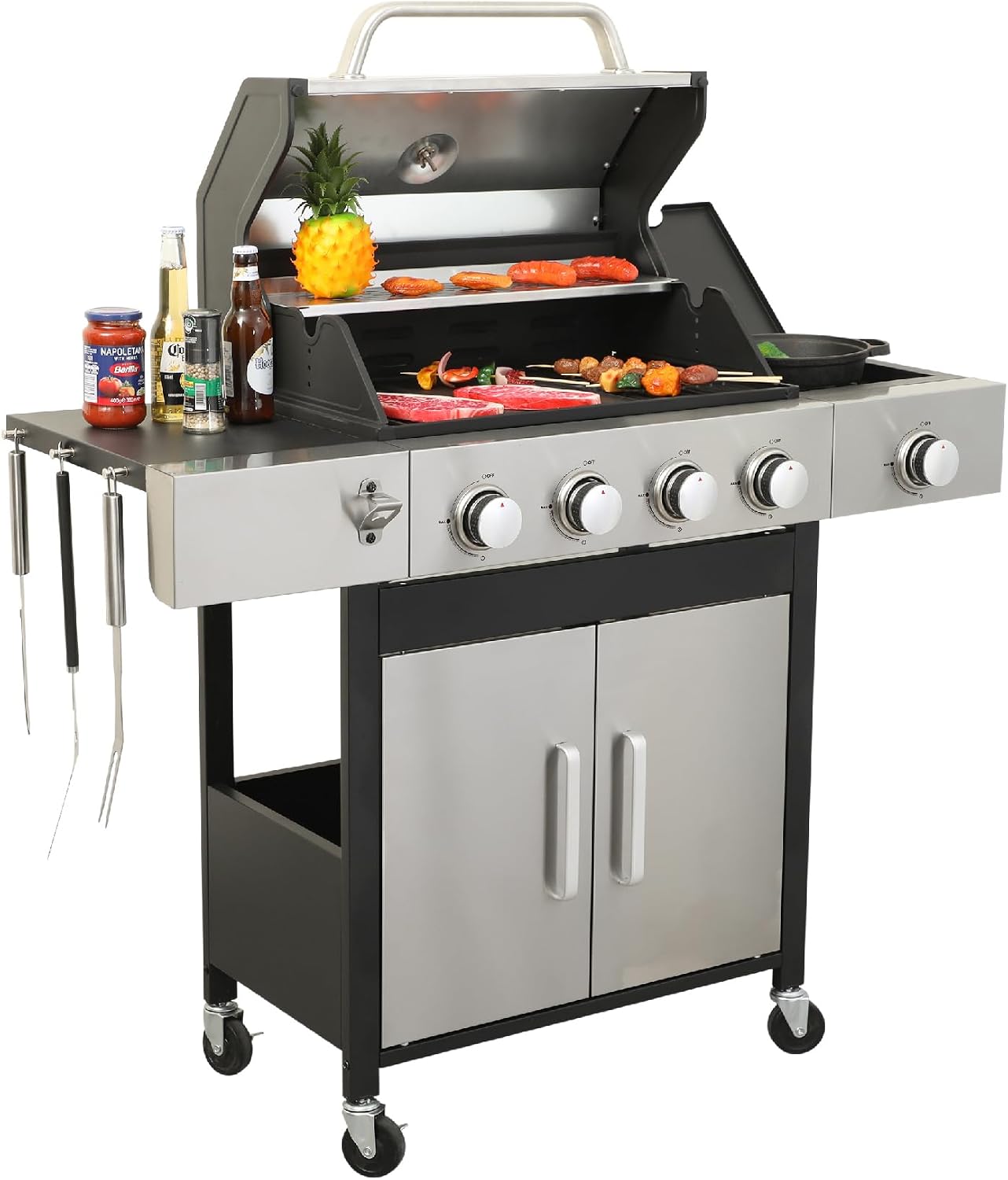 71GYcmY49IL._AC_SL1500_.jpg 4-Burner Propane Grill with Side Burner - Image 1